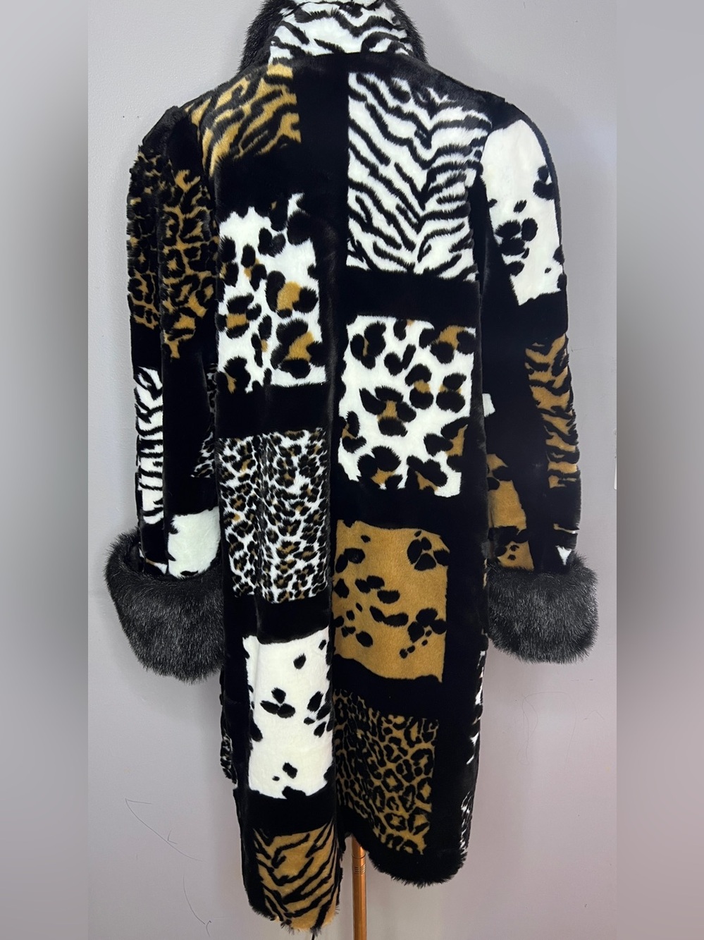 Vintage Olympia Patchwork Faux Fur Animal Print Coat Size Medium - Picture 4 of 15
